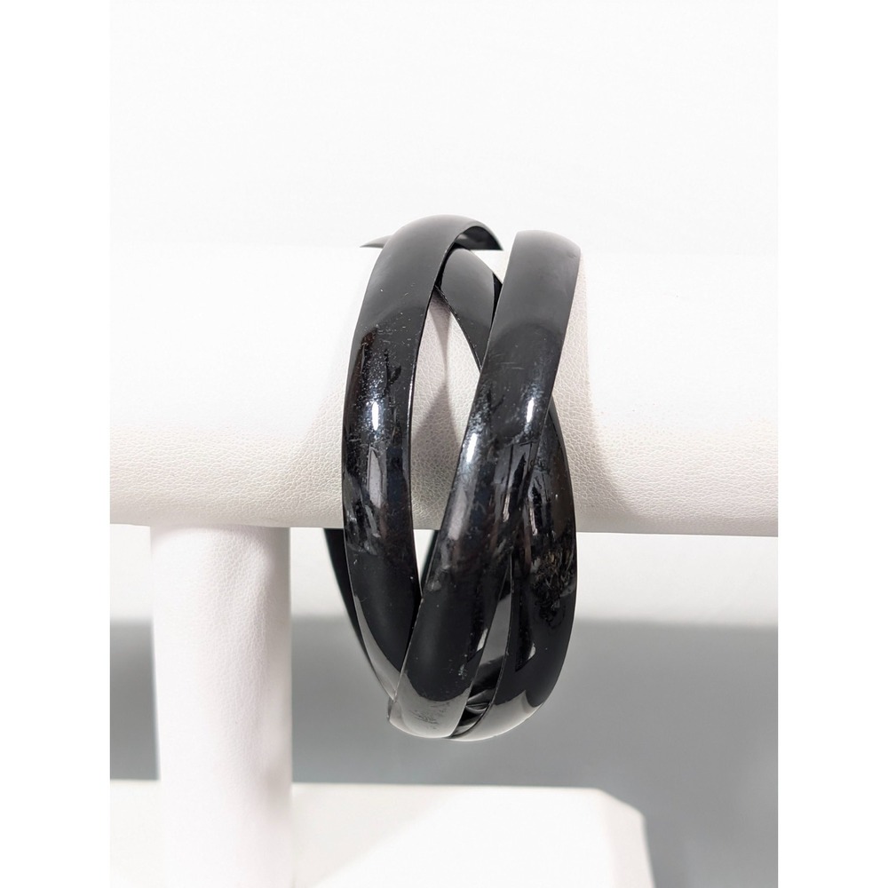 Set of 3 Black Metallic Bangle Bracelets Glossy Intertwined Stackable 8 inch